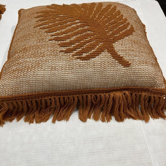 Botanical Embroidered Square Throw Tassel Elav Pillow 18" Boho Beach Cottage 2PK - Picture 3 of 10